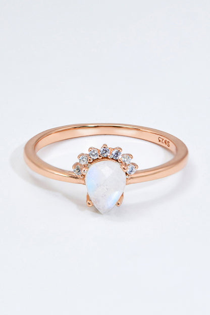 18K Rose Gold-Plated Pear Shape Natural Moonstone Ring-Teresa&#39;s Fashionista LLC