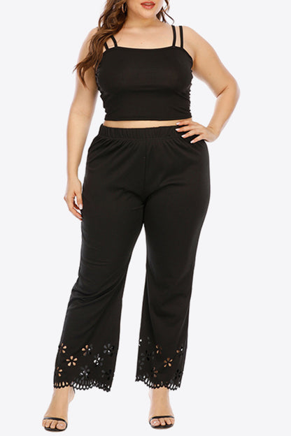 Plus Size Openwork Elastic Waist Pants-Teresa&#39;s Fashionista LLC