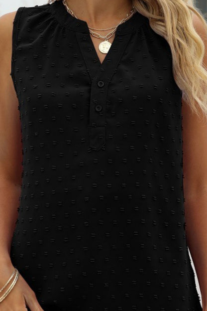 Swiss Dot Notched Neck Tank-Teresa&#39;s Fashionista LLC