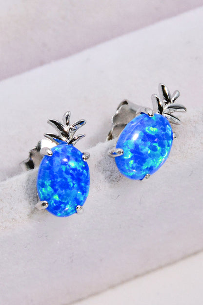 Opal Pineapple Platinum-Plated Earrings-Teresa&#39;s Fashionista LLC