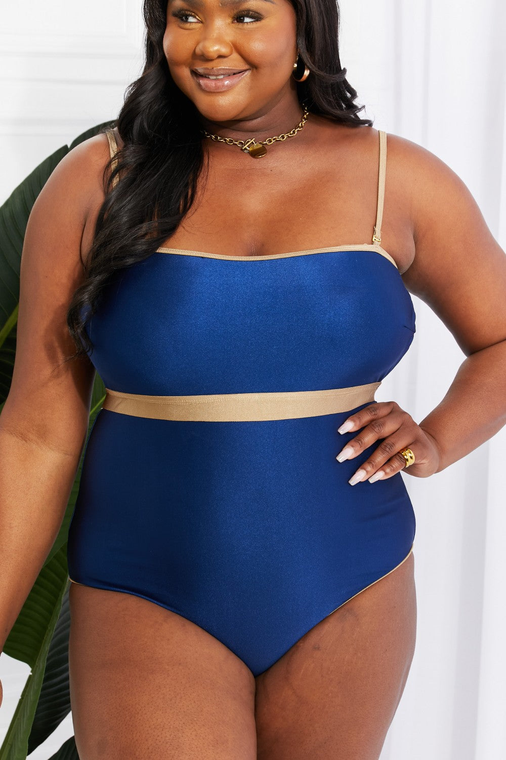 Marina West Swim Wave Break Contrast Trim One-Piece-Teresa&#39;s Fashionista LLC