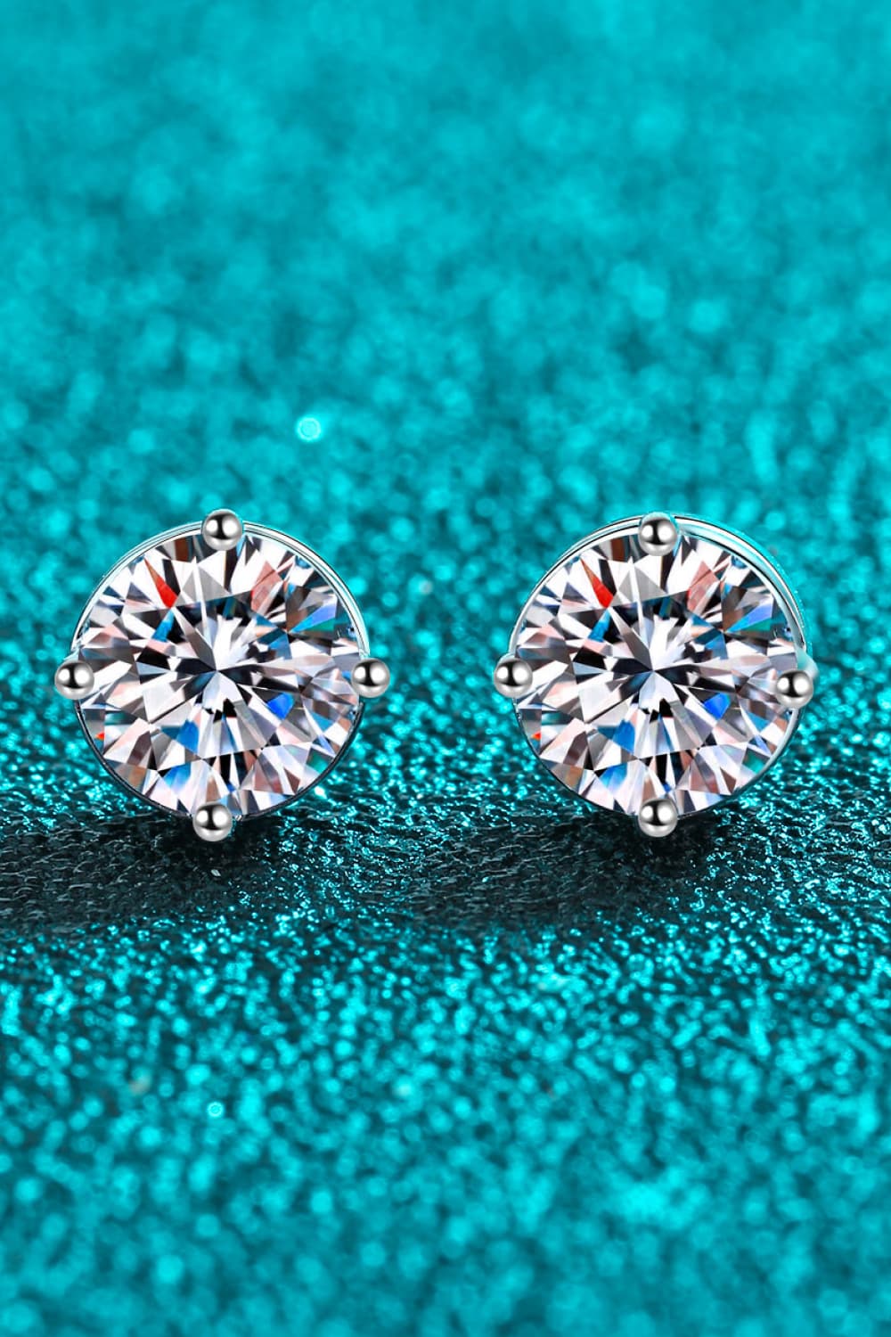 2 Carat Moissanite Rhodium-Plated Stud Earrings-Teresa&#39;s Fashionista LLC