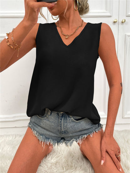 V-Neck Curved Hem Tunic Tank-Teresa&#39;s Fashionista LLC