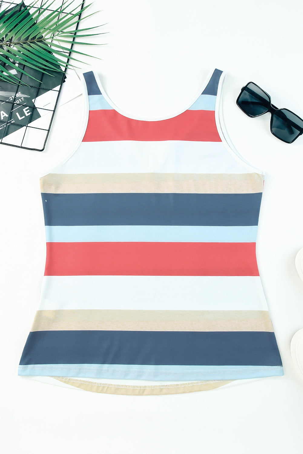 Striped Notched Neck Tank-Teresa&#39;s Fashionista LLC