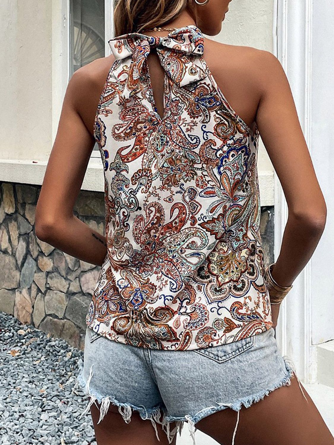 Printed Tie Back Tank Top-Teresa&#39;s Fashionista LLC