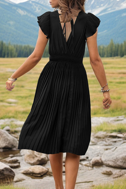 Tied Smocked Waist Flutter Sleeve Dress-Teresa&#39;s Fashionista LLC