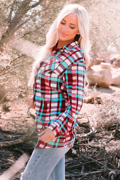 Plaid Button-Up Longline Shirt-Teresa&#39;s Fashionista LLC