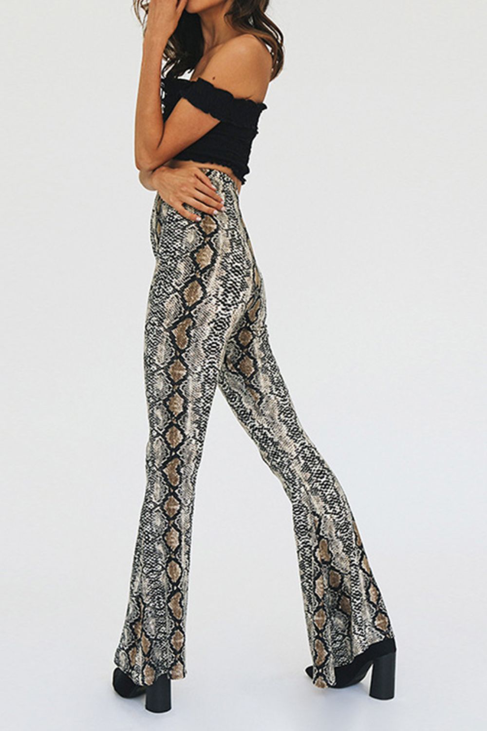 Snakeskin Print Flare Pants-Teresa&#39;s Fashionista LLC