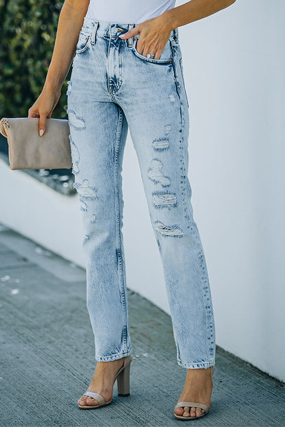 Acid Wash Distressed Jeans with Pockets-Teresa&#39;s Fashionista LLC