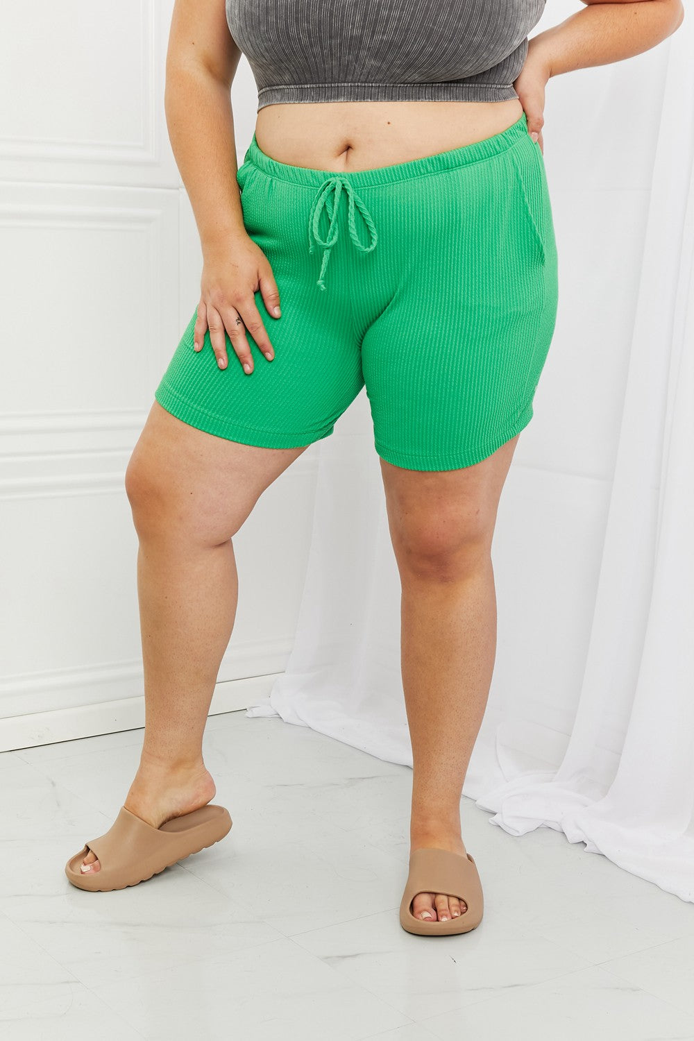 Blumin Apparel Too Good Full Size Ribbed Shorts in Green-Teresa&#39;s Fashionista LLC