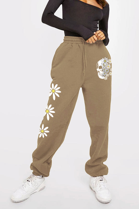 Simply Love Simply Love Full Size Drawstring Flower & Skull Graphic Long Sweatpants-Teresa&#39;s Fashionista LLC