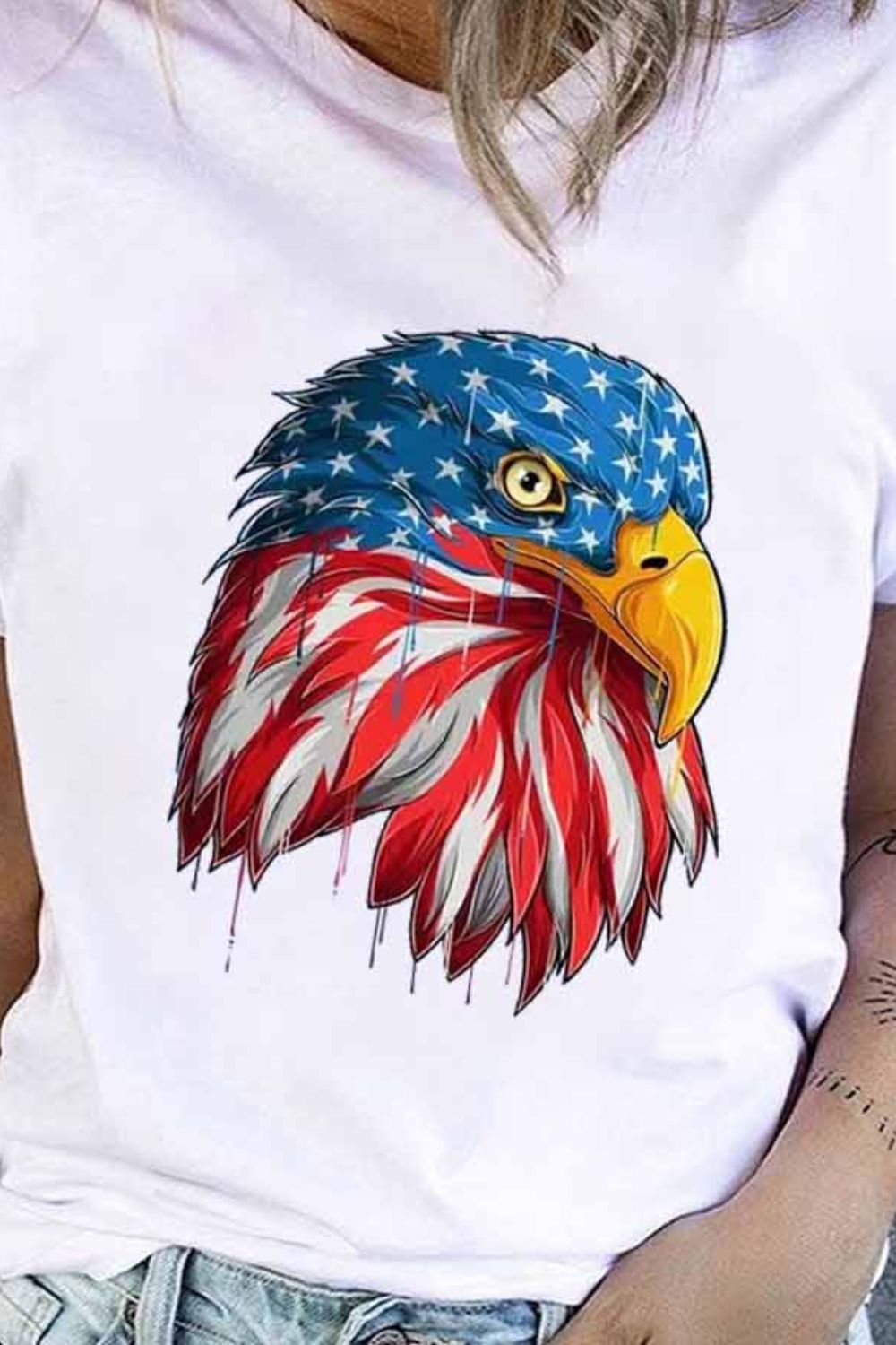 Eagle Graphic Round Neck Tee-Teresa&#39;s Fashionista LLC