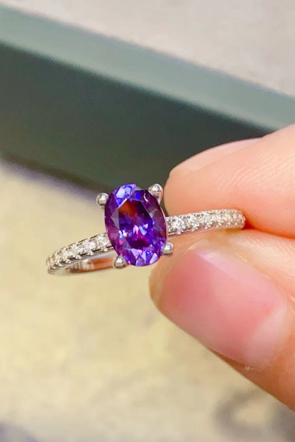 1 Carat Purple Moissanite 4-Prong Ring-Teresa&#39;s Fashionista LLC