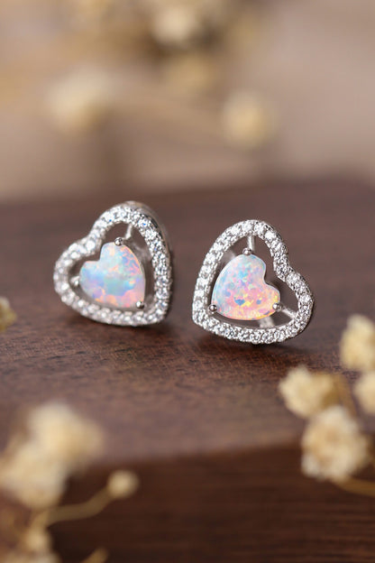 925 Sterling Silver Opal Heart Stud Earrings-Teresa&#39;s Fashionista LLC