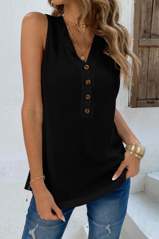 Buttoned V-Neck Tank-Teresa&#39;s Fashionista LLC