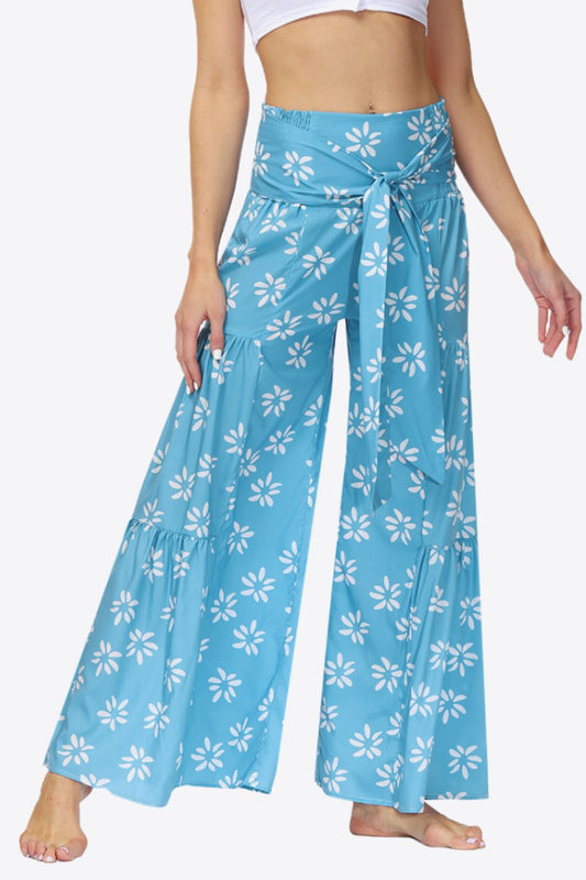 Floral Tie-Waist Tiered Culottes-Teresa&#39;s Fashionista LLC