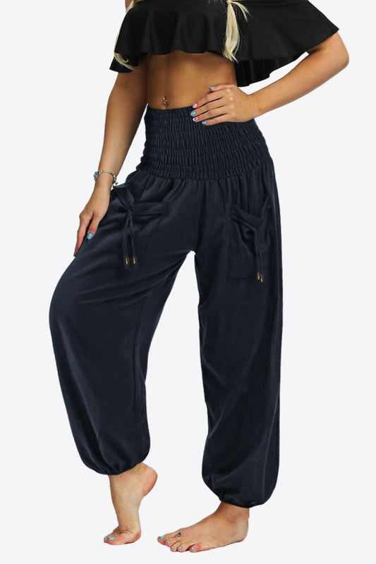 Smocked Long Joggers with Pockets-Teresa&#39;s Fashionista LLC