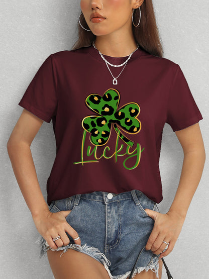 Lucky Clover Round Neck Short Sleeve T-Shirt-Teresa&#39;s Fashionista LLC