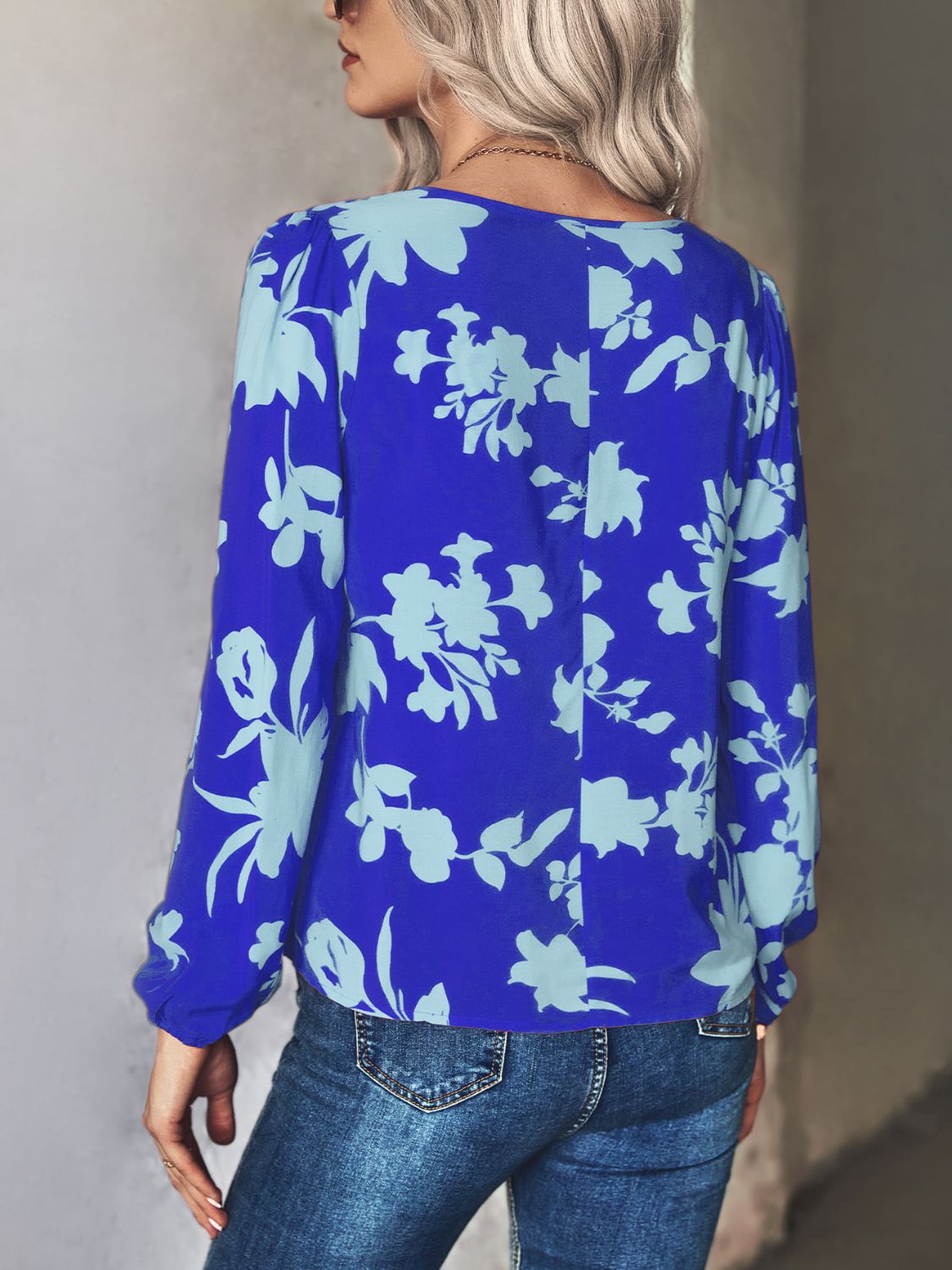 Printed Tie Neck Long Sleeve Blouse-Teresa&#39;s Fashionista LLC