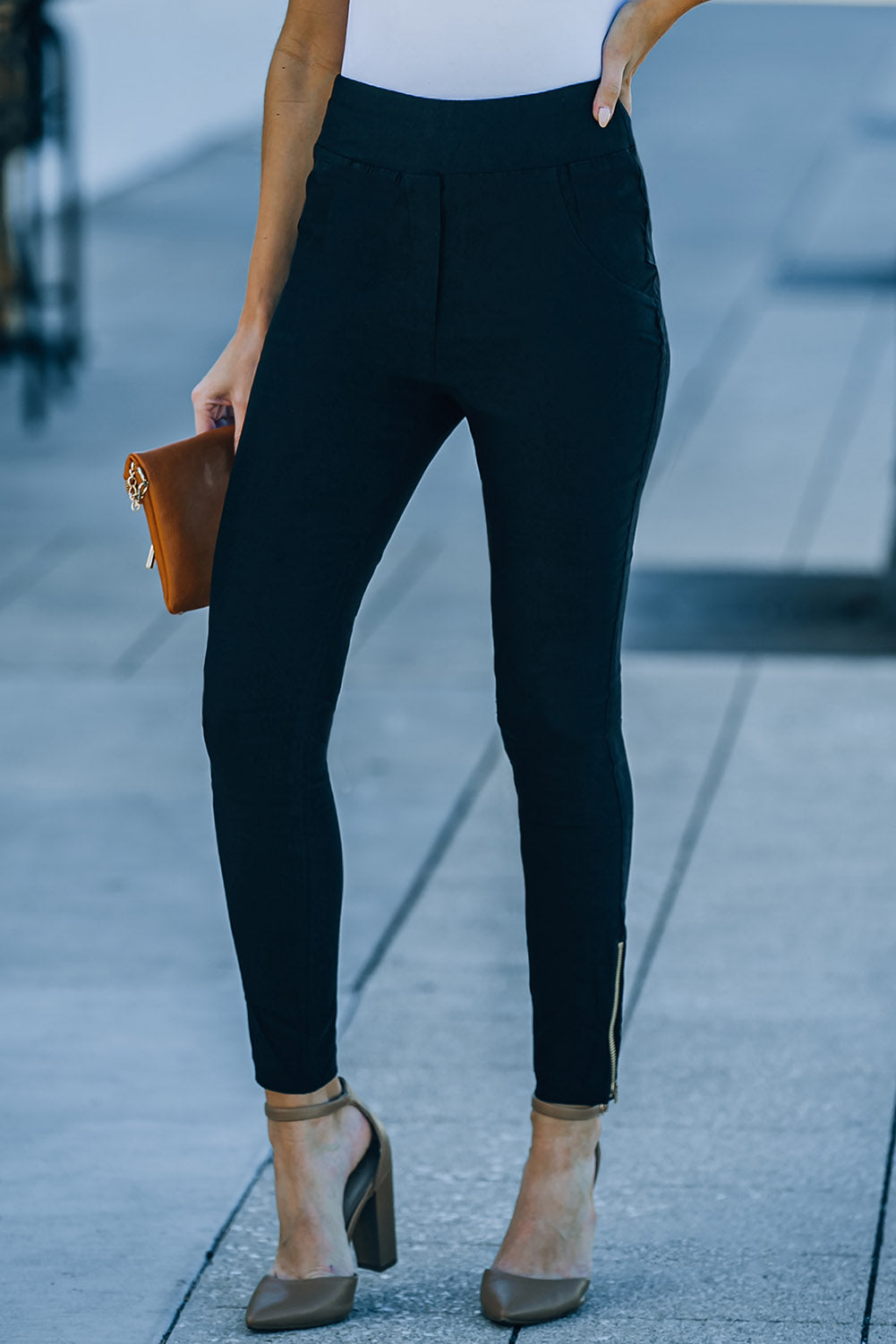 Zipper Ankle High Waist Skinny Pants-Teresa&#39;s Fashionista LLC