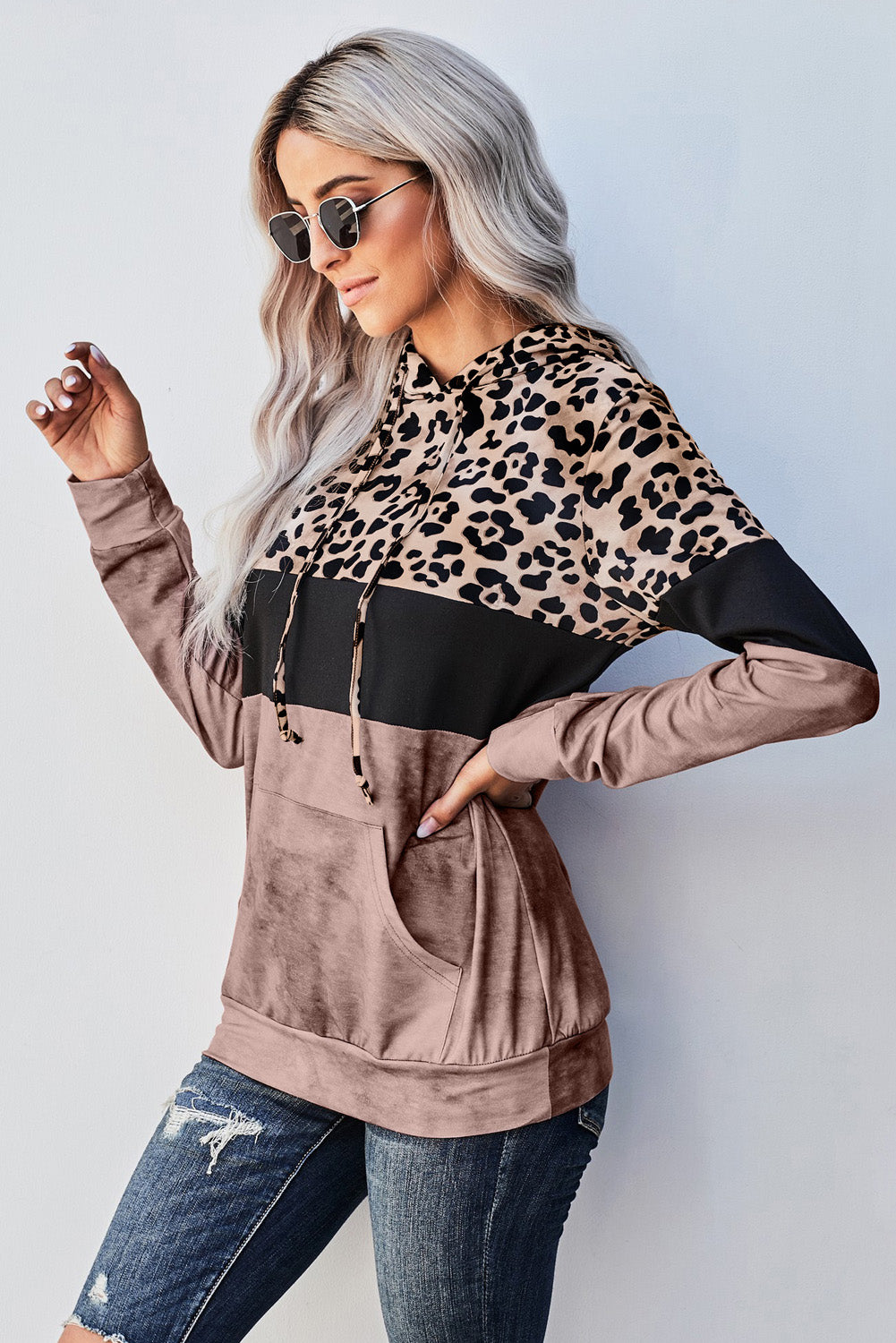 Leopard Color Block Hoodie-Teresa&#39;s Fashionista LLC