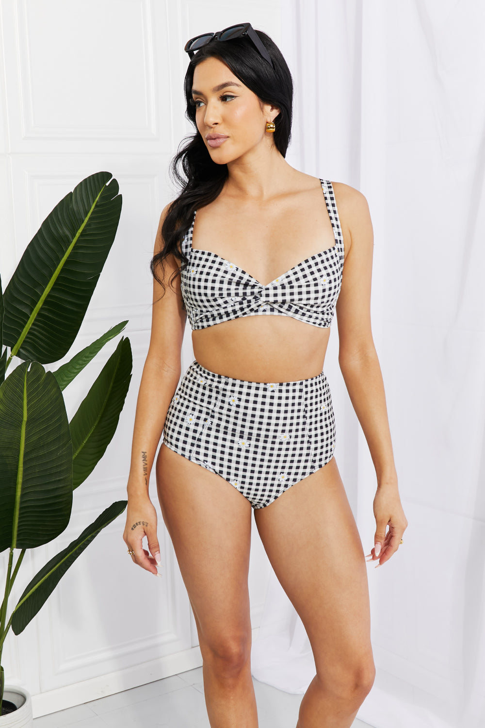 Marina West Swim Take A Dip Twist High-Rise Bikini in Black-Teresa&#39;s Fashionista LLC