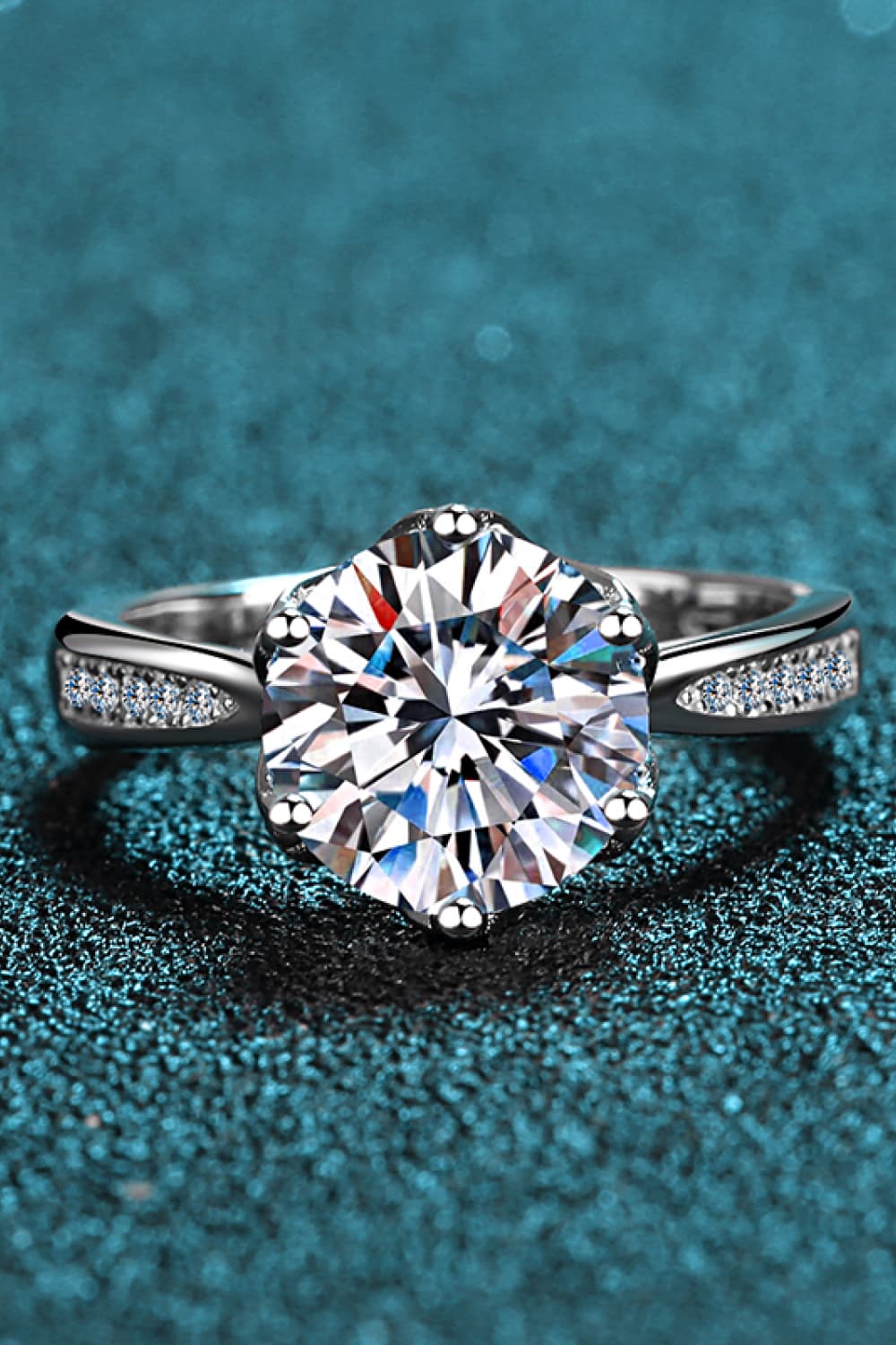 3 Carat Moissanite Rhodium-Plated Side Stone Ring-Teresa&#39;s Fashionista LLC