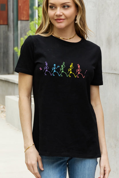 Simply Love Full Size Dancing Skeleton Graphic Cotton Tee-Teresa&#39;s Fashionista LLC