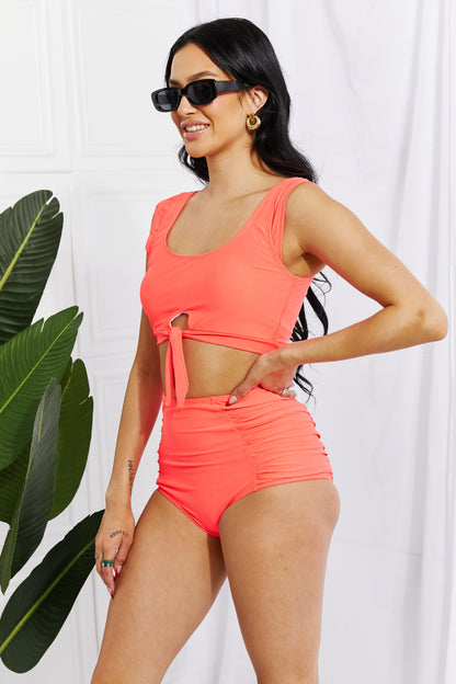 Marina West Swim Sanibel Crop Swim Top and Ruched Bottoms Set in Coral-Teresa&#39;s Fashionista LLC