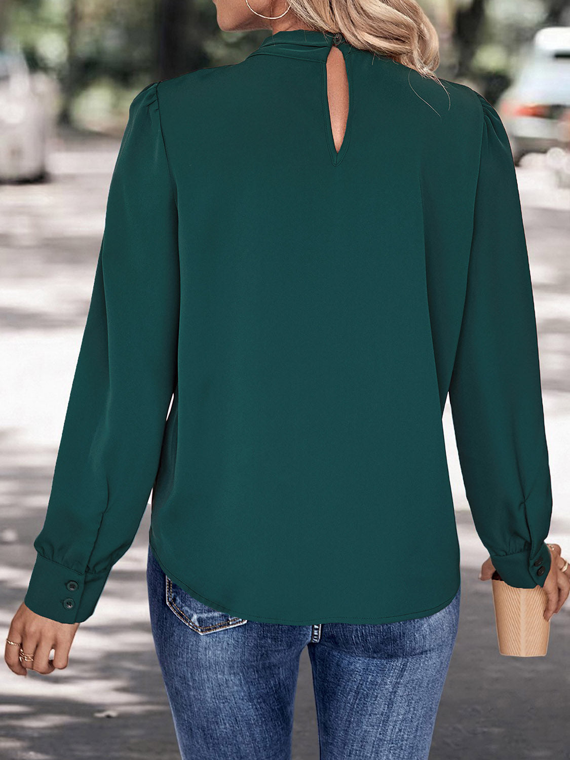 V-Neck Cutout Long Sleeve Blouse-Teresa&#39;s Fashionista LLC