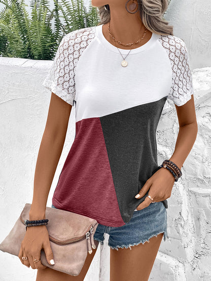 Color Block Raglan Sleeve Round Neck Tee-Teresa&#39;s Fashionista LLC