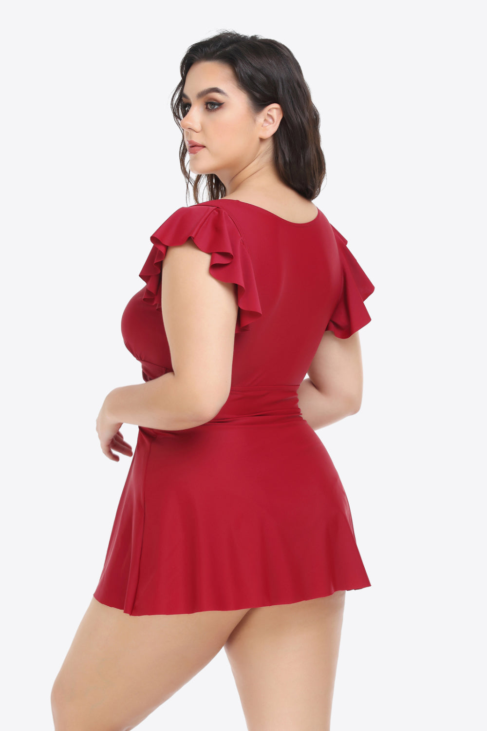 Plus Size Ruffled Plunge Swim Dress and Bottoms Set-Teresa&#39;s Fashionista LLC