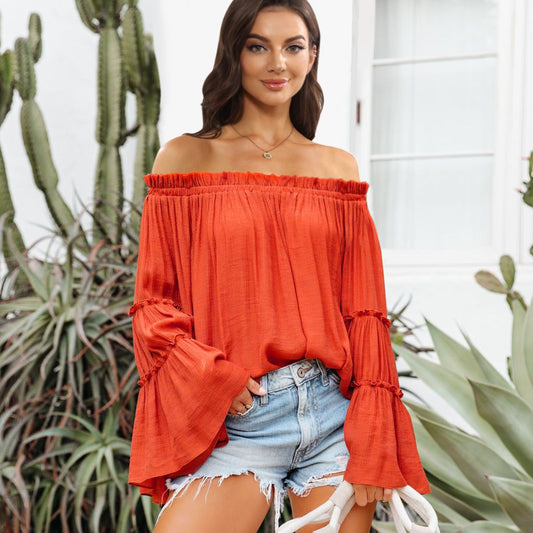 Off-Shoulder Frill Trim Blouse-Teresa&#39;s Fashionista LLC