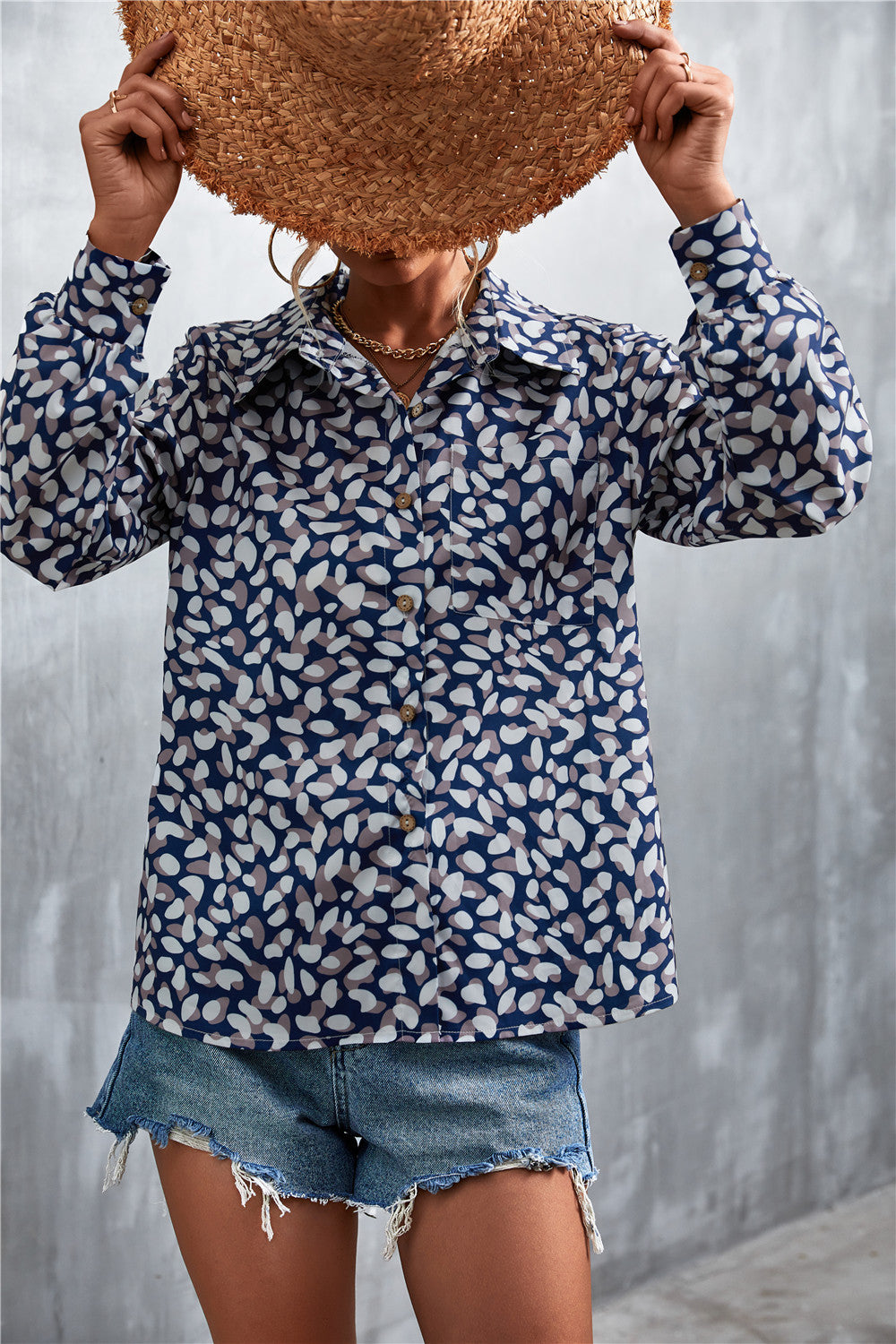 Printed Button Down Long Sleeve Shirt-Teresa&#39;s Fashionista LLC