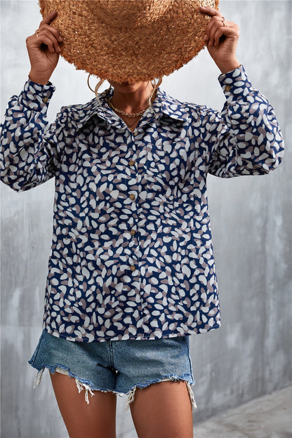 Printed Button Down Long Sleeve Shirt-Teresa&#39;s Fashionista LLC