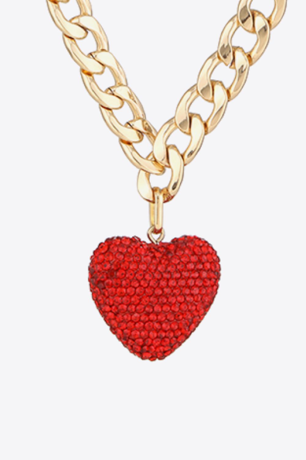 Rhinestone Heart Pendant Curb Chain Necklace-Teresa&#39;s Fashionista LLC