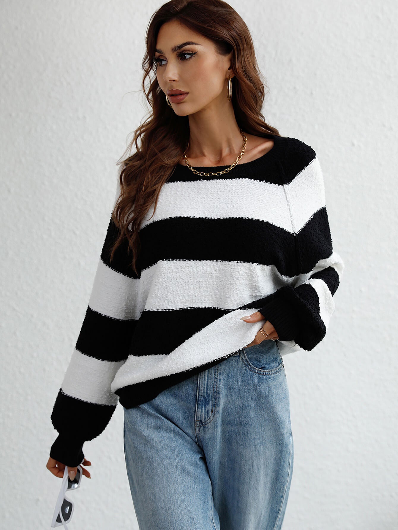 Striped Raglan Sleeve Ribbed Trim Knit Top-Teresa&#39;s Fashionista LLC