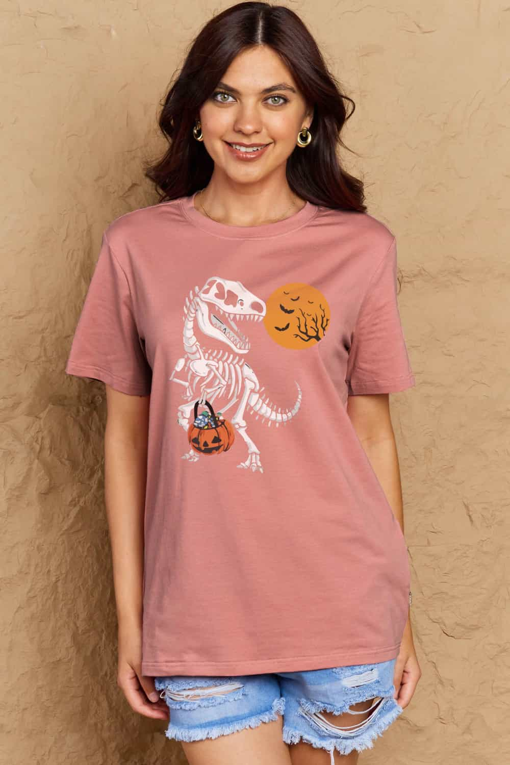 Simply Love Full Size Dinosaur Skeleton Graphic Cotton T-Shirt-Teresa&#39;s Fashionista LLC