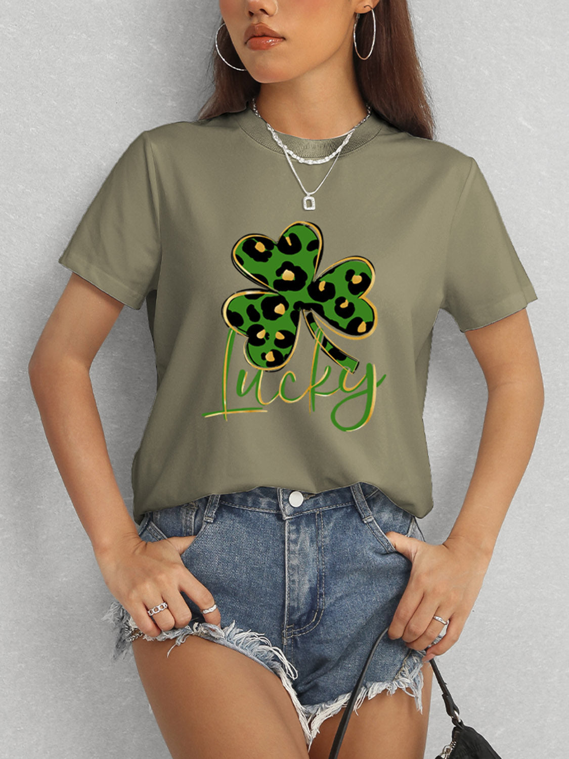 Lucky Clover Round Neck Short Sleeve T-Shirt-Teresa&#39;s Fashionista LLC