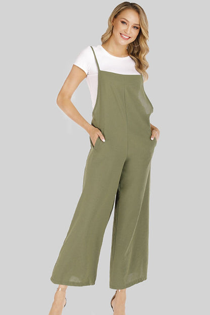 Full Size Cropped Wide Leg Overalls with Pockets-Teresa&#39;s Fashionista LLC