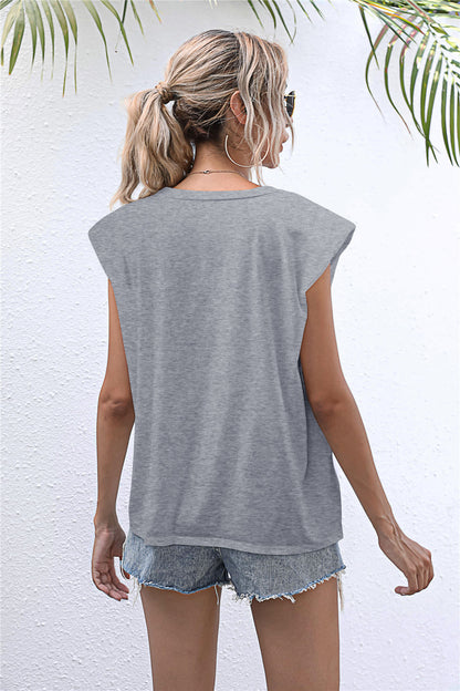 Round Neck Cap Sleeve Tee-Teresa&#39;s Fashionista LLC