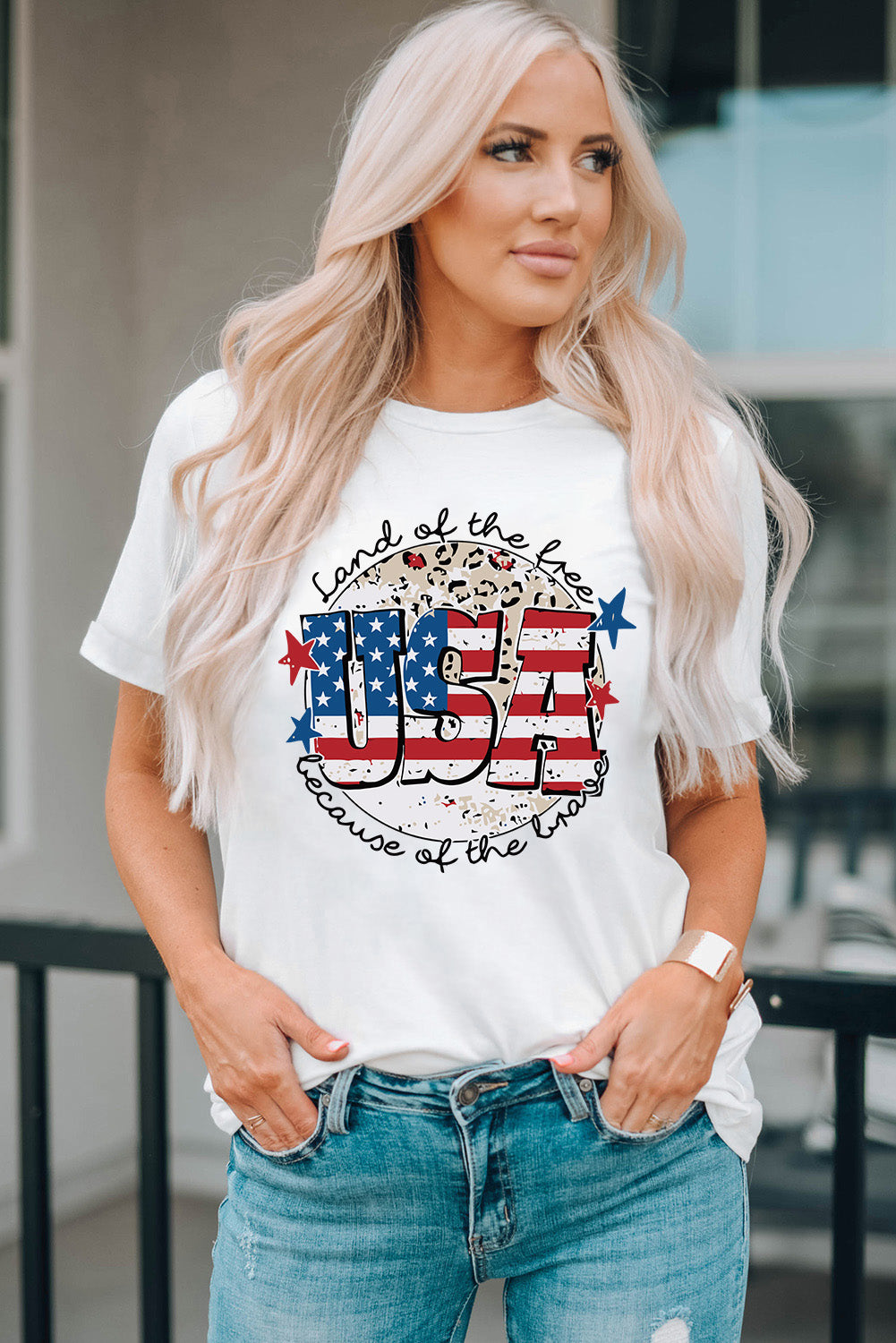 USA Graphic Round Neck Tee-Teresa&#39;s Fashionista LLC