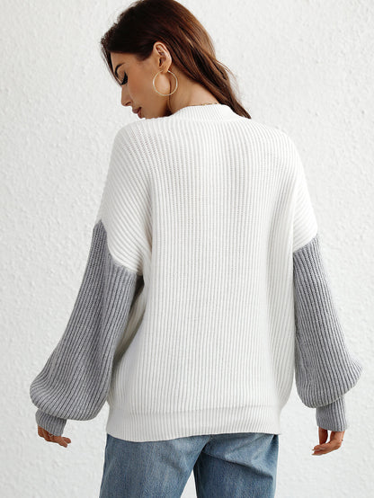 Two-Tone Rib-Knit Dropped Shoulder Sweater-Teresa&#39;s Fashionista LLC