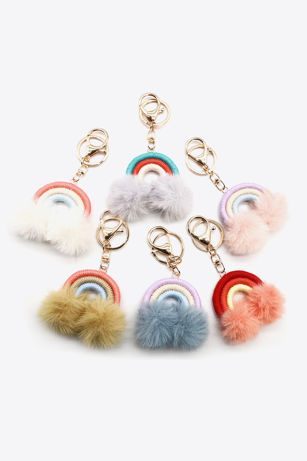 Assorted 4-Pack Rainbow Pom Pom Keychain-Teresa&#39;s Fashionista LLC