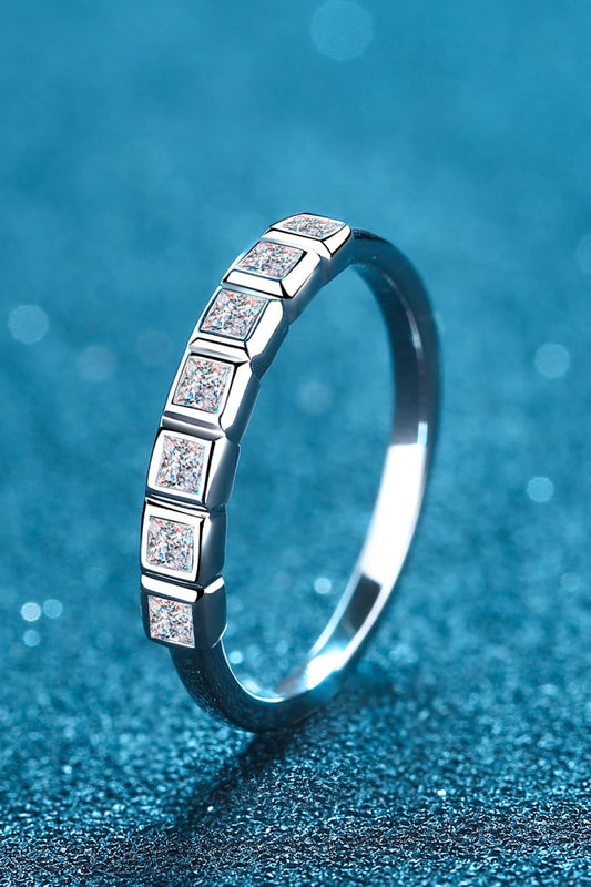 Moissanite Rhodium-Plated Half-Eternity Ring-Teresa&#39;s Fashionista LLC