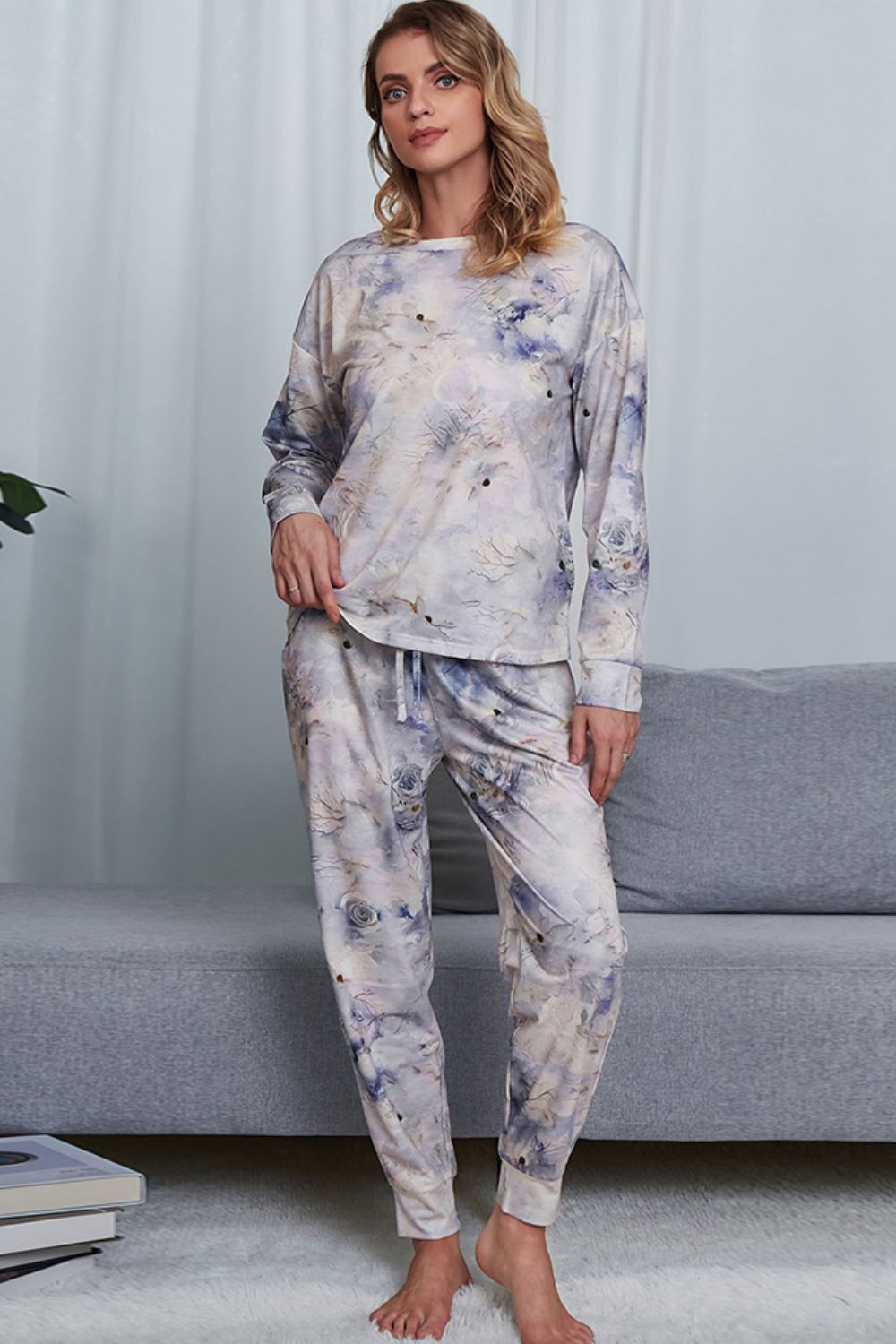 Tie-Dye Crewneck Top and Drawstring Waist Joggers Lounge Set-Teresa&#39;s Fashionista LLC