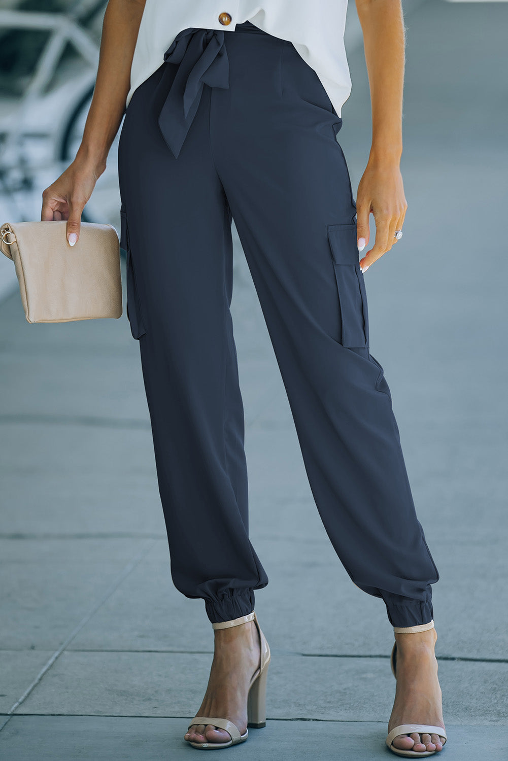 Tied High Waist Cargo Joggers-Teresa&#39;s Fashionista LLC