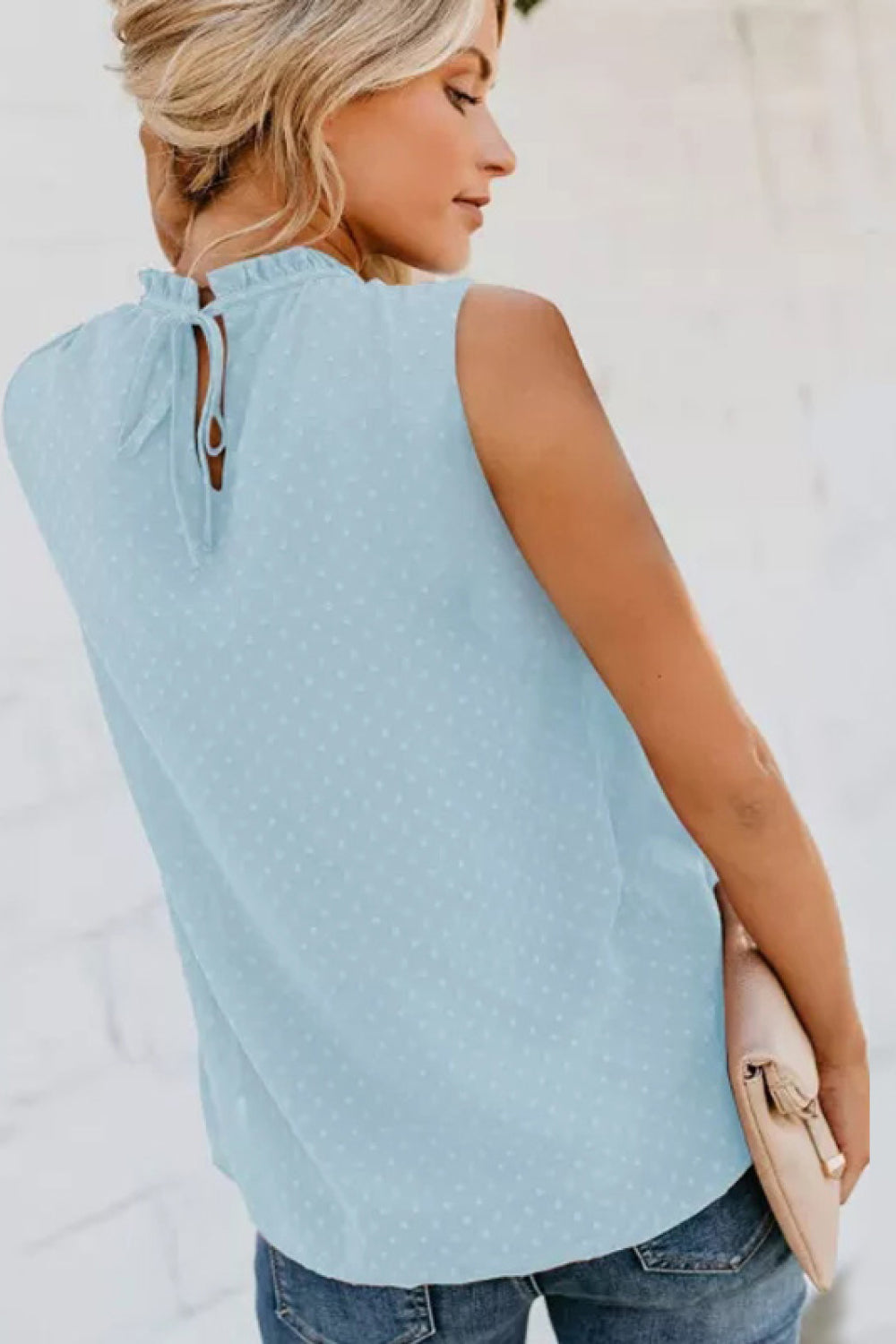 Smocked Tie Back Frill Trim Tank-Teresa&#39;s Fashionista LLC