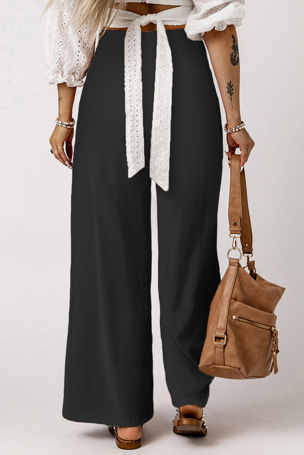 Smocked High Waist Wide Leg Pants-Teresa&#39;s Fashionista LLC