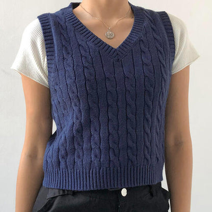 Cable-knit V-Neck Sweater Vest-Teresa&#39;s Fashionista LLC